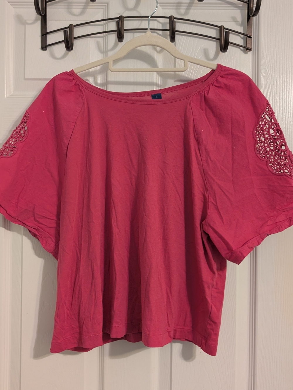 Old Navy Hot Pink Crochet-Sleeve Crop Top
